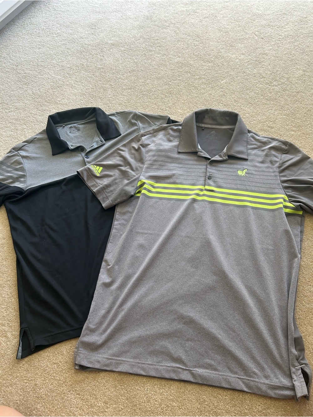 adidas Men's Gray Polo with Neon Yellow Stripes and Black Accent 2 shirt bundle